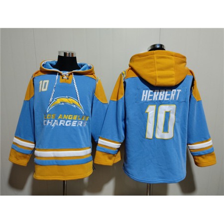 Men's Los Angeles Chargers #10 Justin Herbert Blue Ageless Must-Have Lace-Up Pullover Hoodie