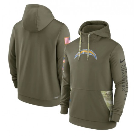 Men's Los Angeles Chargers 2022 Olive Salute to Service Therma Performance Pullover Hoodie