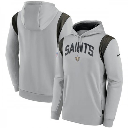 Men's New Orleans Saints Grey Sideline Stack Performance Pullover Hoodie 002