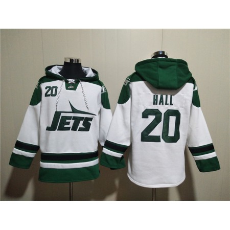 Men's New York Jets #20 Breece Hall White Ageless Must-Have Lace-Up Pullover Hoodie