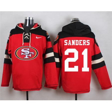 Nike 49ers #21 Deion Sanders Red Player Pullover NFL Hoodie