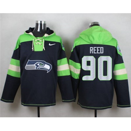 Nike Seahawks #90 Jarran Reed Navy Blue Player Pullover NFL Hoodie