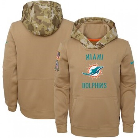 Youth Miami Dolphins Khaki 2019 Salute to Service Therma Pullover Hoodie