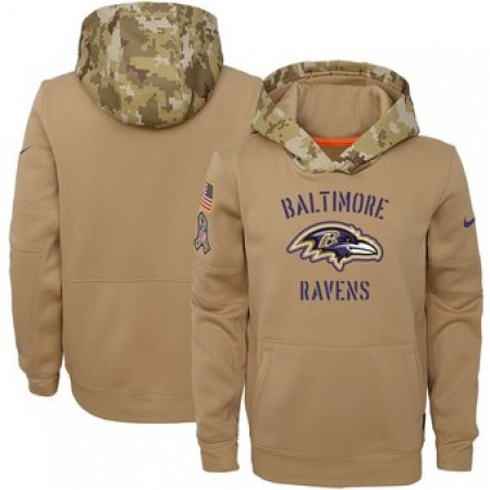 Youth Baltimore Ravens Khaki 2019 Salute to Service Therma Pullover Hoodie