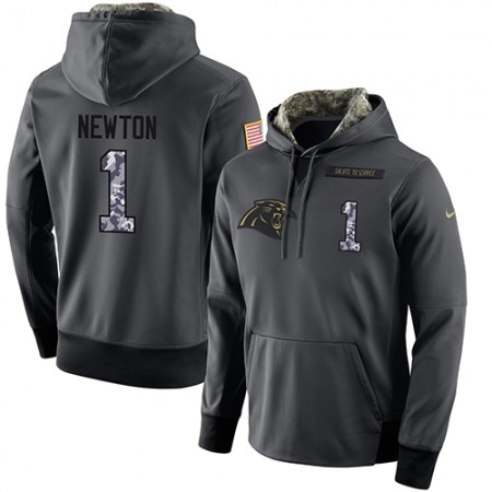 NFL Men's Nike Carolina Panthers #1 Cam Newton Stitched Black Anthracite Salute to Service Player Performance Hoodie