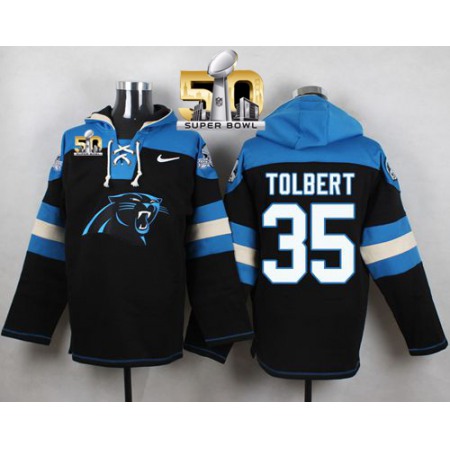 Nike Panthers #35 Mike Tolbert Black Super Bowl 50 Player Pullover NFL Hoodie