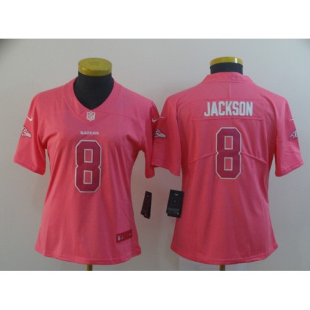 Women's Baltimore Ravens #8 Lamar Jackson Pink Vapor Untouchable Limited NFL Jersey