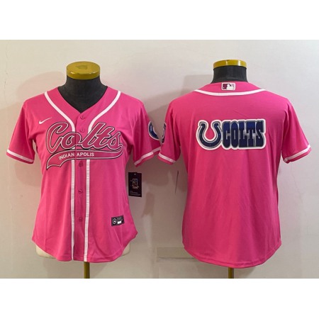 Women's Indianapolis Colts Team Big Logo Pink With Patch Cool Base Stitched Baseball Jersey(Run Small)