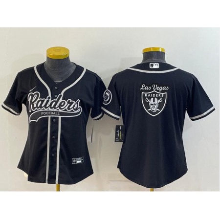 Women's Las Vegas Raiders Black Team Big Logo With Patch Cool Base Stitched Baseball Jersey(Run Small)