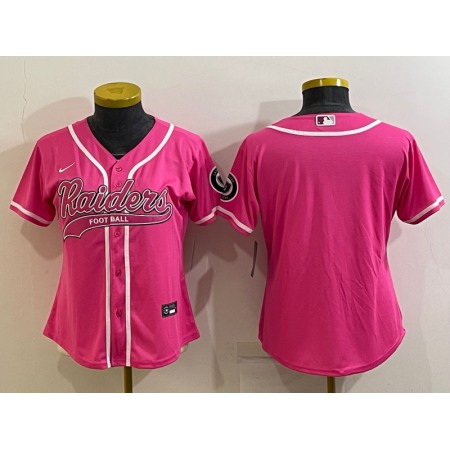 Women's Las Vegas Raiders Blank Pink With Patch Cool Base Stitched Baseball Jersey(Run Small)