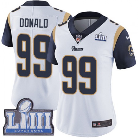 Women's Los Angeles Rams #99 Aaron Donald White Super Bowl LIII Vapor Untouchable Limited Stitched NFL Jersey ( run small )