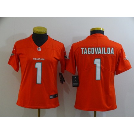 Women's Miami Dolphins #1 Tua Tagovailoa Orange Vapor Untouchable Stitched Jersey(Run Small)