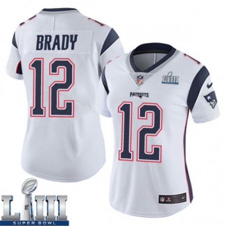 Women's New England Patriots #12 Tom Brady White Super Bowl LIII Vapor Untouchable Limited Stitched NFL Jersey ( run small )