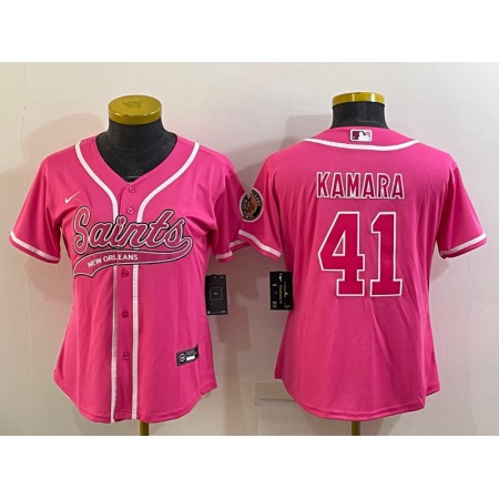 Women's New Orleans Saints #41 Alvin Kamara Pink With Patch Cool Base Stitched Baseball Jersey(Run Small)