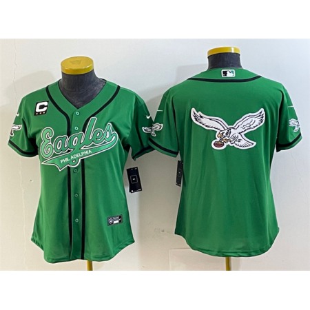 Women's Philadelphia Eagles Green Team Big Logo With 3-Star C Patch Cool Base Stitched Baseball Jersey(Run Small)