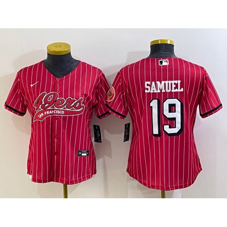 Women's San Francisco 49ers #19 Deebo Samuel New Red With Patch Cool Base Stitched Baseball Jersey(Run Small)