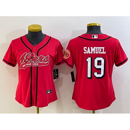 Women's San Francisco 49ers #19 Deebo Samuel New Red With Patch Cool Base Stitched Baseball Jersey(Run Small)