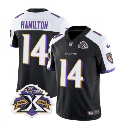 Men's Baltimore Ravens #14 Kyle Hamilton Black/White 2023 F.U.S.E With Patch Throwback Vapor Limited Jersey