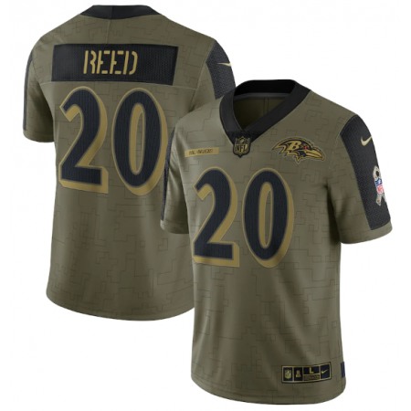 Men's Baltimore Ravens #20 Ed Reed 2021 Olive Salute To Service Limited Stitched Jersey