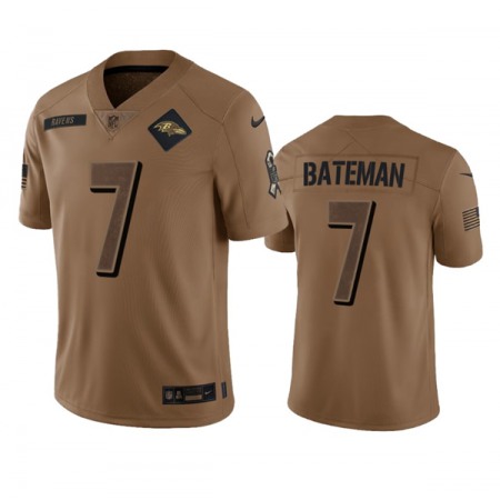 Men's Baltimore Ravens #7 Rashod Bateman 2023 Brown Salute To Service Limited Jersey