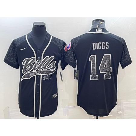 Men's Buffalo Bills #14 Stefon Diggs Black Reflective With Patch Cool Base Stitched Baseball Jersey