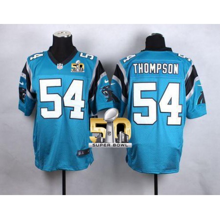 Nike Panthers #54 Shaq Thompson Blue Alternate Super Bowl 50 Men's Stitched NFL Elite Jersey