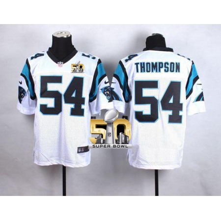 Nike Panthers #54 Shaq Thompson White Super Bowl 50 Men's Stitched NFL Elite Jersey