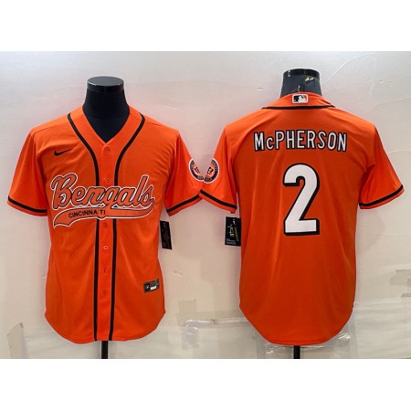 Men's Cincinnati Bengals #2 Evan McPherson Orange With Patch Cool Base Stitched Baseball Jersey