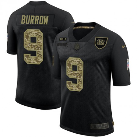 Men's Cincinnati Bengals #9 Joe Burrow 2020 Black Camo Salute To Service Limited Stitched Jersey