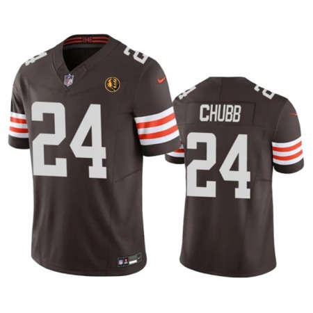 Men's Cleveland Browns #24 Nick Chubb Brown 2023 F.U.S.E. With John Madden Patch Vapor Limited Stitched Football Jersey