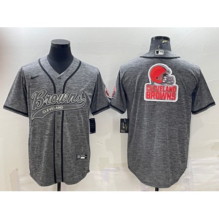 Men's Cleveland Browns Grey Team Big Logo With Patch Cool Base Stitched Baseball Jersey