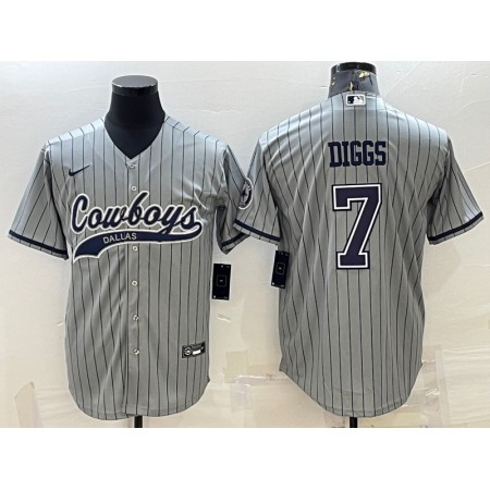 Men's Dallas Cowboys #7 Trevon Diggs Grey With Patch Cool Base Stitched Baseball Jersey