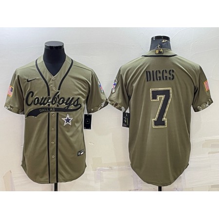 Men's Dallas Cowboys #7 Trevon Diggs 2022 Olive Salute to Service Cool Base Stitched Baseball Jersey