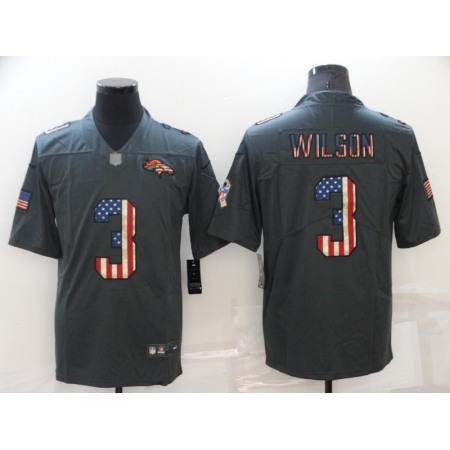 Men's Denver Broncos #3 Russell Wilson Grey Salute To Service USA Flag Fashion Limited Stitched Jersey