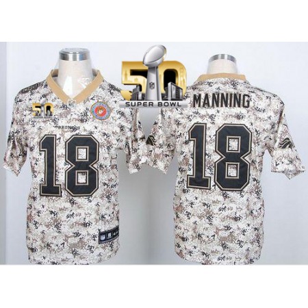 Nike Broncos #18 Peyton Manning Camo USMC Super Bowl 50 Men's Stitched NFL Elite Jersey