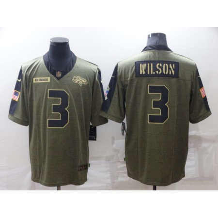 Men's Denver Broncos #3 Russell Wilson Olive Salute To Service Limited Stitched Jersey