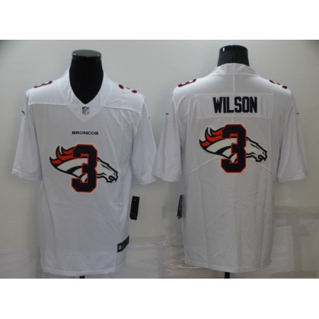 Men's Denver Broncos #3 Russell Wilson White Shadow Logo Limited Stitched Jersey