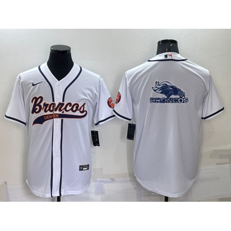 Men's Denver Broncos White Team Big Logo With Patch Cool Base Stitched Baseball Jersey