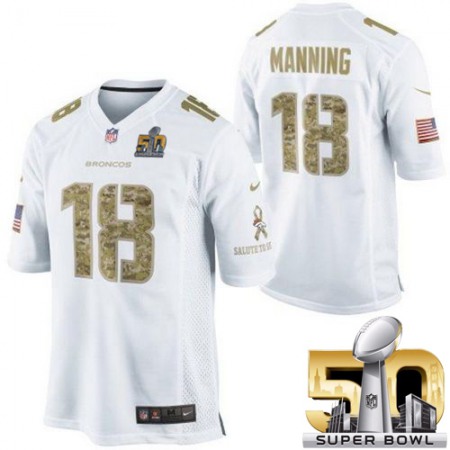 Nike Broncos #18 Peyton Manning White Super Bowl 50 Men's Stitched NFL Limited Salute to Service Jersey