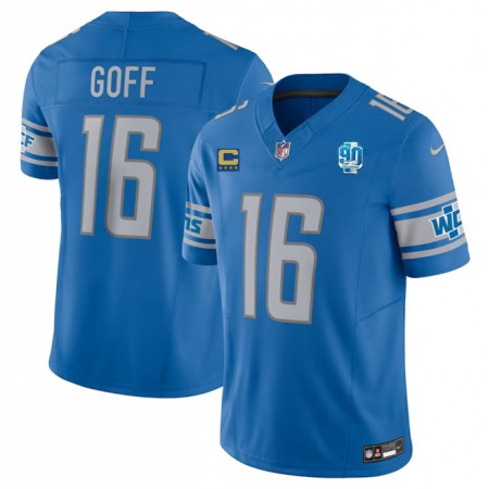Men's Detroit Lions #16 Jared Goff Blue 2023 F.U.S.E. With 1-Star C Patch And 90th Anniversary Patch Vapor Untouchable Limited Stitched Jersey