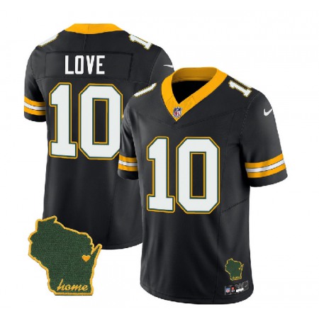 Men's Green Bay Packers #10 Jordan Love Black 2023 F.U.S.E. Home Patch Vapor Untouchable Limited Stitched Jersey