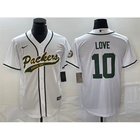 Men's Green Bay Packers #10 Jordan Love White Cool Base Stitched Baseball Jersey