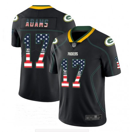 Men's Green Bay Packers #17 Davante Adams Black USA Flag Color Rush Fashion Stitched NFL Jersey