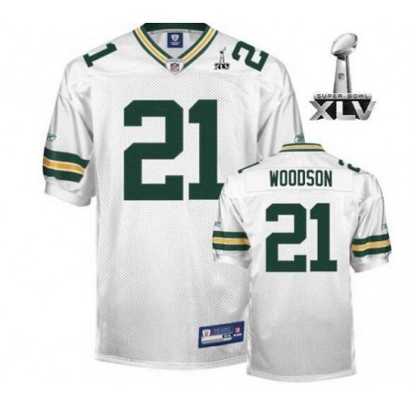 Men's Green Bay Packers #21 Charles Woodson White With SB Stitched NFL Jersey