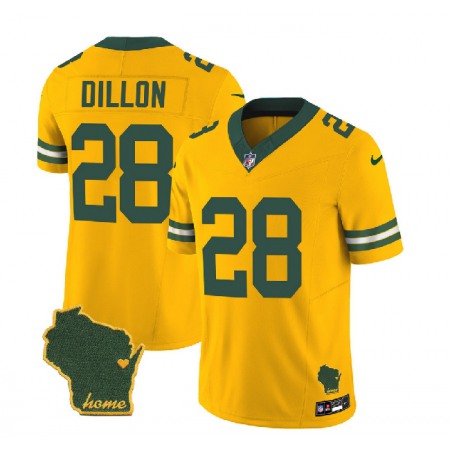 Men's Green Bay Packers #28 A.J. Dillon Gold 2023 F.U.S.E. Home Patch Vapor Untouchable Limited Stitched Jersey