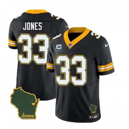 Men's Green Bay Packers #33 Aaron Jones Black 2023 F.U.S.E. Home Patch And 1-Star C Patch Vapor Untouchable Limited Stitched Jersey