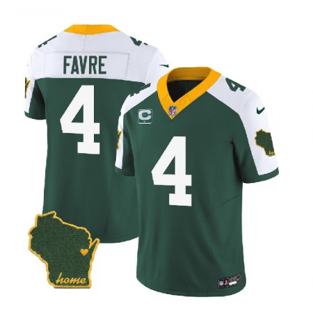 Men's Green Bay Packers #4 Brett Favre Green/White 2023 F.U.S.E. Home Patch And 1-Star C Patch Vapor Untouchable Limited Stitched Jersey