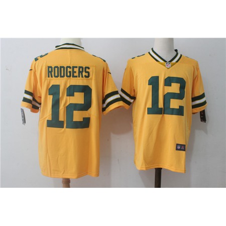 Men's Nike Green Bay Packers #12 Aaron Rodgers Yellow Stitched NFL Limited Rush Jersey