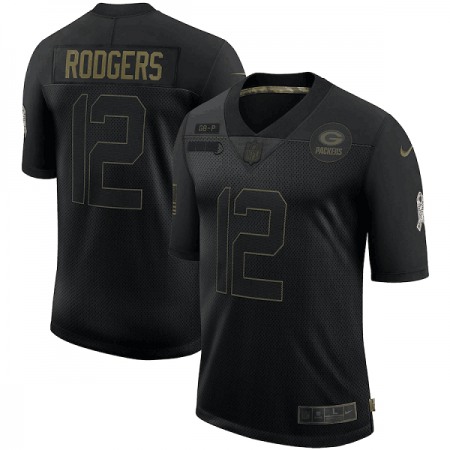 Men's Green Bay Packers #12 Aaron Rodgers 2020 Black Salute To Service Limited Stitched Jersey