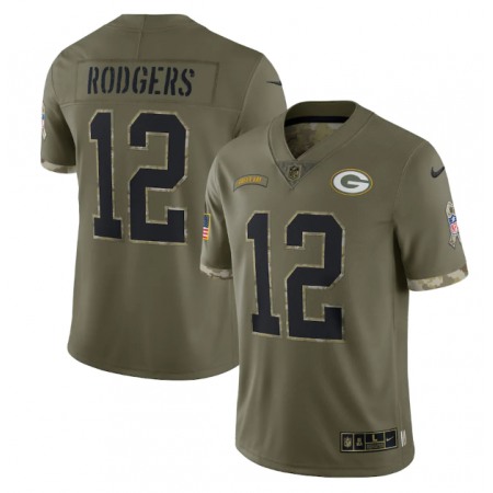 Men's Green Bay Packers #12 Aaron Rodgers Olive 2022 Salute To Service Limited Stitched Jersey